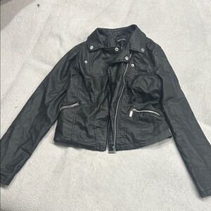 Women's Black Leather Jacket with Pockets